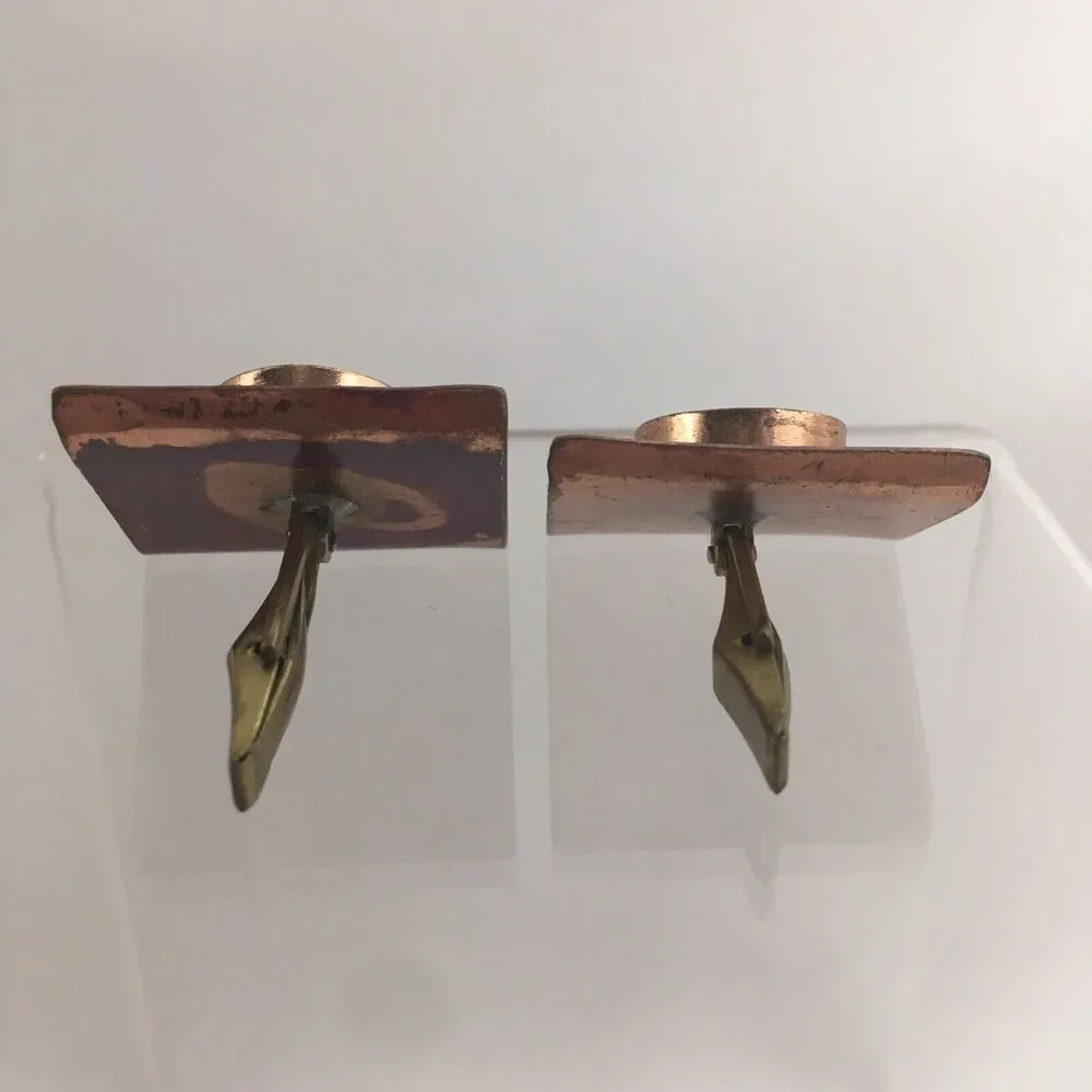 Copper Target Ball Abstract Cufflinks Square Modernist Sculpture Brutalist H1